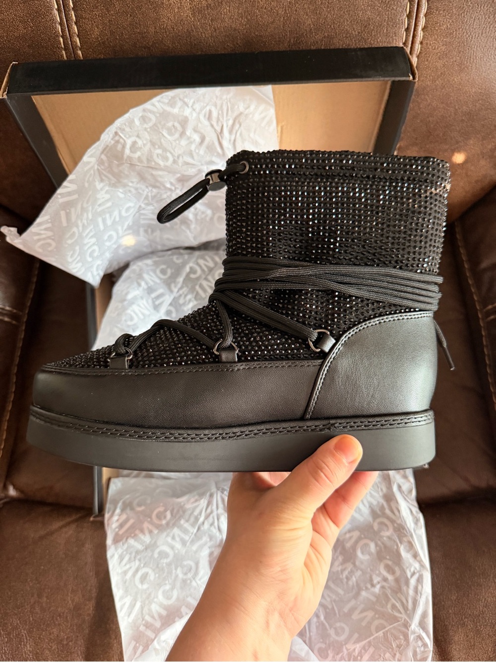 •I.N.C.• “Brooklynnn” Black Platform Rhinestone Pull-On Short Boots >> NIB - Picture 10 of 14